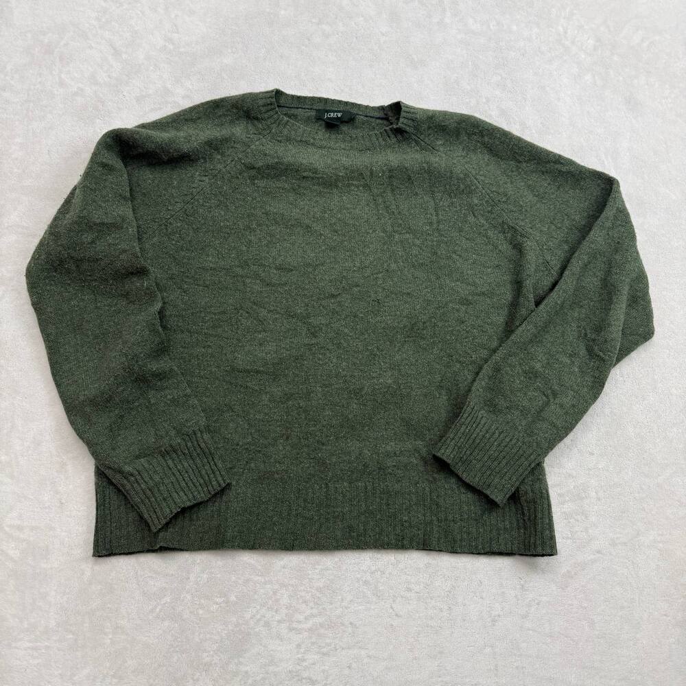 J.Crew Women's Sweater Green Size M 100% Lambs Wool Crewneck Pullover Knit